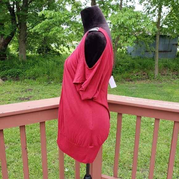 Debs Ladies Burgundy Cold Shoulder Sequin Pullover V-neck Tunic sz 1 XL - Picture 5 of 12